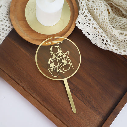 2025 New Laser Printing Graduation Cake Decoration Female Doctor Marked Lines Round Acrylic Cake Toppers Cake Decoration