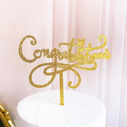Congratulations Gold Cake Topper, Graduation, Wedding, Retirement Party Supplies