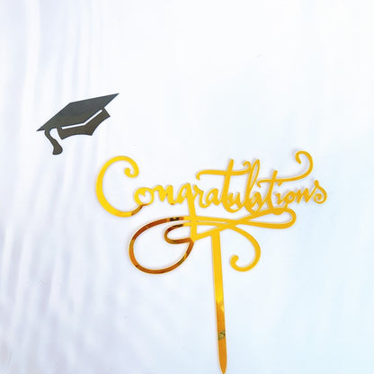 Congratulations Gold Cake Topper, Graduation, Wedding, Retirement Party Supplies