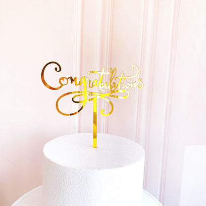 Congratulations Gold Cake Topper, Graduation, Wedding, Retirement Party Supplies