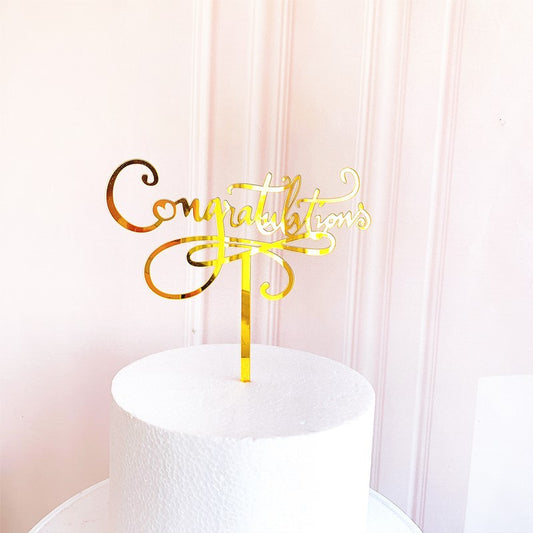Congratulations Gold Cake Topper, Graduation, Wedding, Retirement Party Supplies