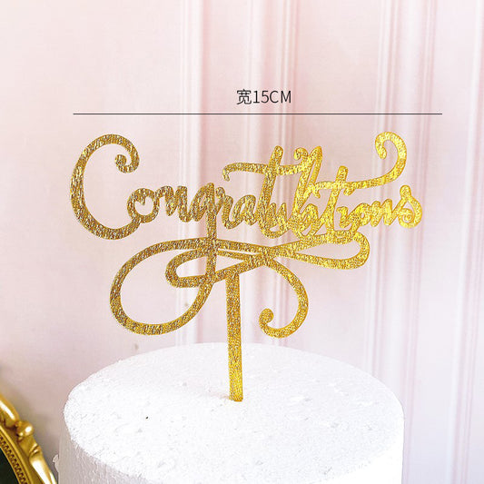 Congratulations Gold Cake Topper, Graduation, Wedding, Retirement Party Supplies