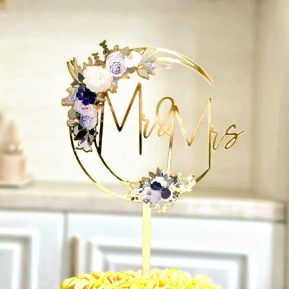 Mr & Mrs Cake Topper - Wooden Leaves Wreath Wedding Cake Toppers Bride and Groom Party Cake Decorations Supplies
