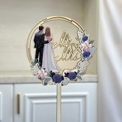 Mr & Mrs Cake Topper - Wooden Leaves Wreath Wedding Cake Toppers Bride and Groom Party Cake Decorations Supplies