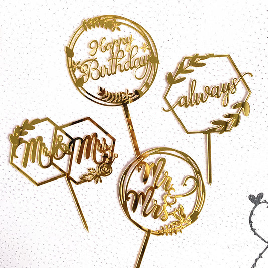 7pcs Mirror Golden Acrylic Happy Birthday Cake Topper Decoration Tools for Decor Kids, Birthday Party Celebration