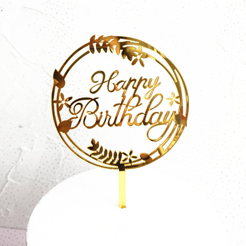 7pcs Mirror Golden Acrylic Happy Birthday Cake Topper Decoration Tools for Decor Kids, Birthday Party Celebration