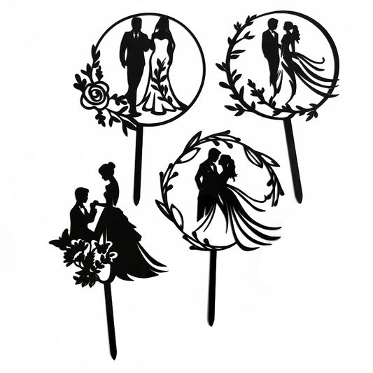 5pcs Acrylic Mr & Mrs Wedding Cake Topper Engagement Cake Decorations Sweet Couple Bride and Groom Cake Topper
