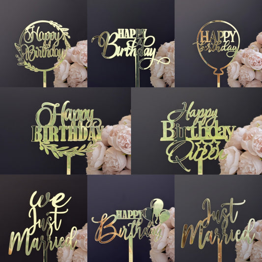 16pcs Happy Birthday Cake Topper for Birthday Party Decorations, Mirror Gold Acrylic