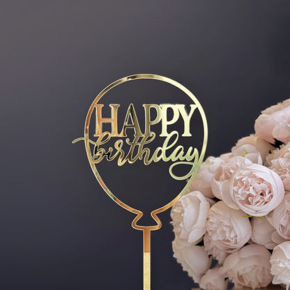 16pcs Happy Birthday Cake Topper for Birthday Party Decorations, Mirror Gold Acrylic