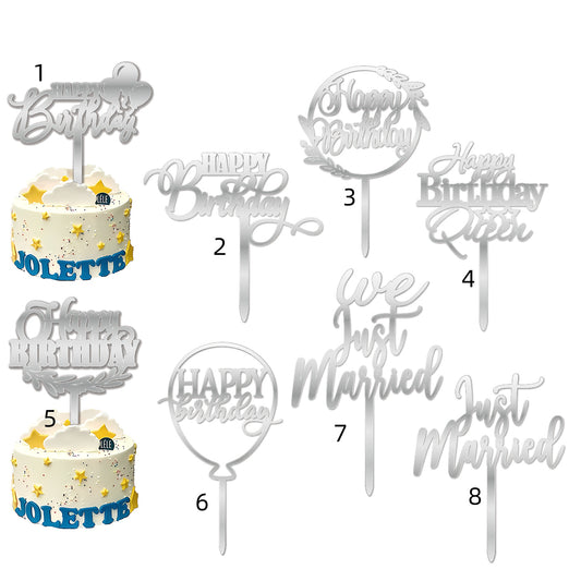 16pcs Happy Birthday Cake Topper for Birthday Party Decorations, Mirror Gold Acrylic