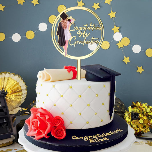 Graduation Cake Topper, 1 Pack Congratulations on graduation Grad Cake Decor, Class of 2025 Cake Decorations for Senior High School College Grad Party Supplies