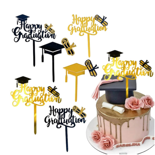6 Pcs Graduation Cake Toppers Acrylic Cake Topper for 2025 High School Table Centerpiece Sticks Party Cake Decorations Supplies