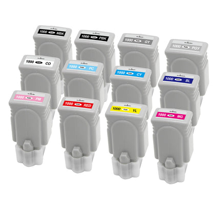 PRO1000 PFI1000 Ink Cartridge Compatible with Canon PFI-1000 Ink Tank for use in imagePROGRAF PRO-1000 Printer 12 Color Pack PRO-1000 Ink (MBK/PBK/C/M/Y/R/GY/B/PGY/PC/PM/CO)