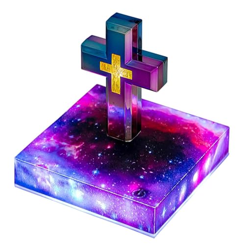 Levitating Cross Lamp Magnetic Floating Bible Night Light Colorful Levitation Cross Ornament Levitating Cross with Glowing Base Home Desk Table Decoration